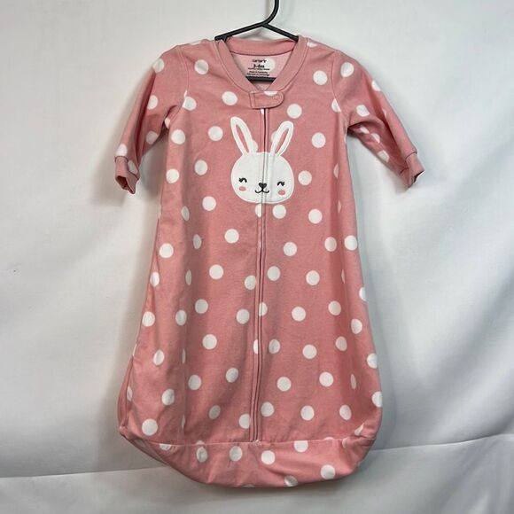 Carter’s Pink and White Fleece Sleep Sack 3-6 months EUC Bunny - Picture 1 of 12